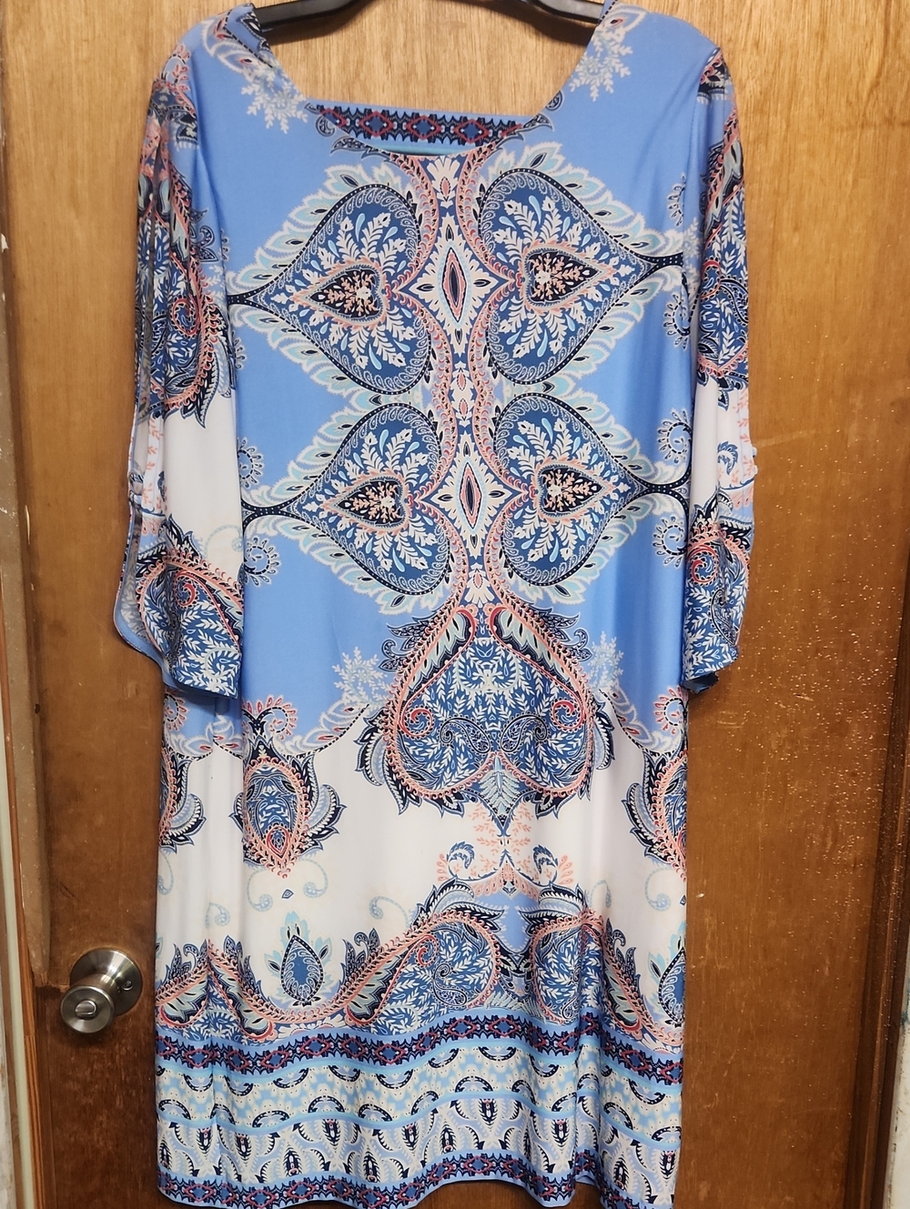Roz & Ali Blue and Coral Paisley Midi Dress